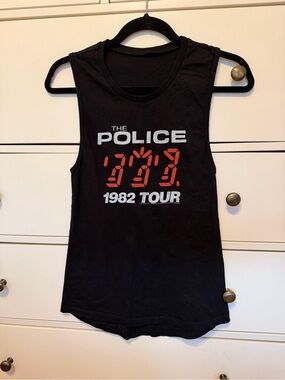 Police Black Muscle Tee with Red & White 1982 Tour Graphic